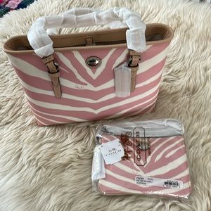 NWT Coach pink and cream satchel and matching wristlet